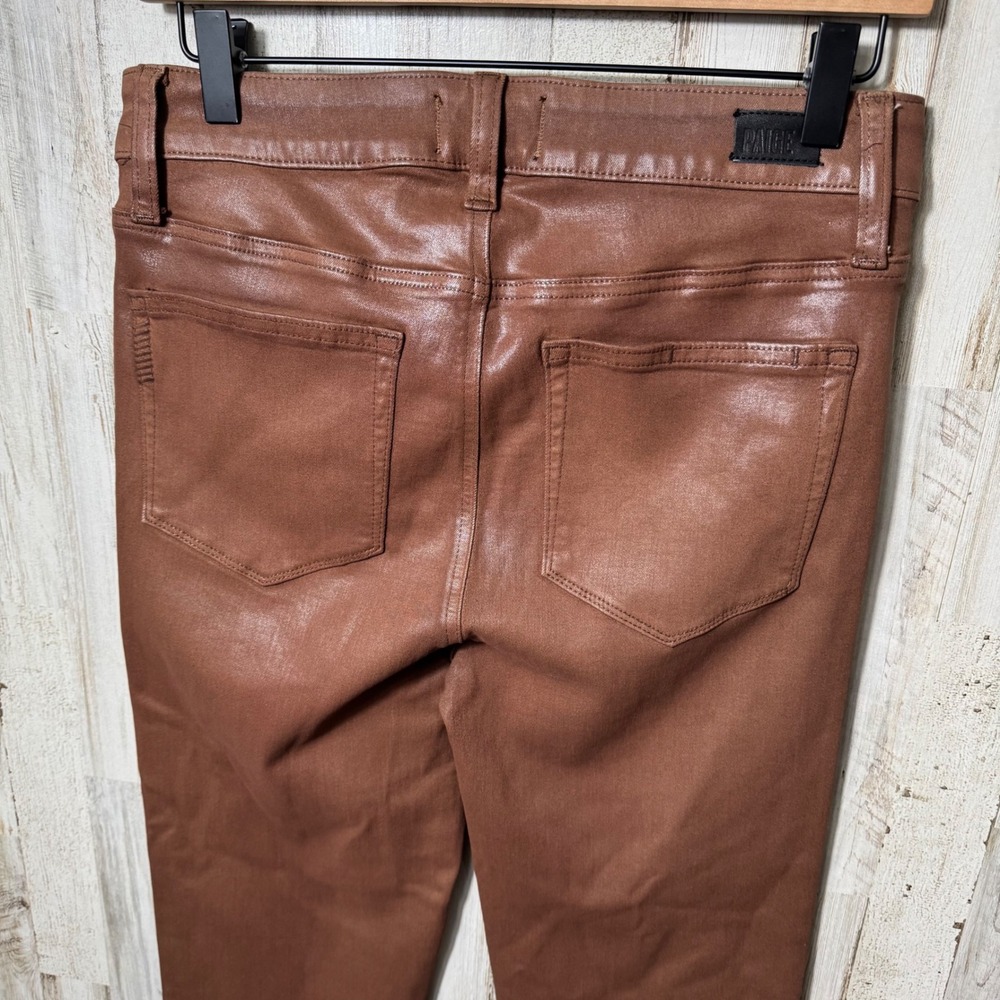 PAIGE Brown Cognac Cindy High Waist Ankle Straight Faux Leather Jeans Womens 29 - Picture 5 of 8